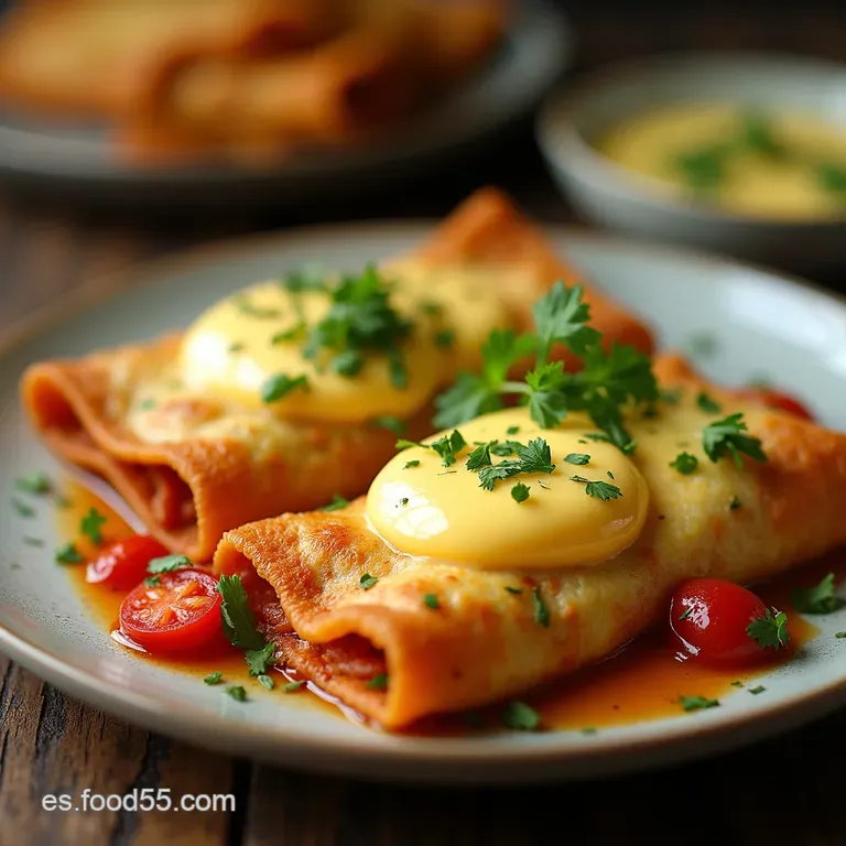 Joyas del Desayuno Huevos Rellenos de Chilaquiles Rojos o Verdes con Queso Fundido