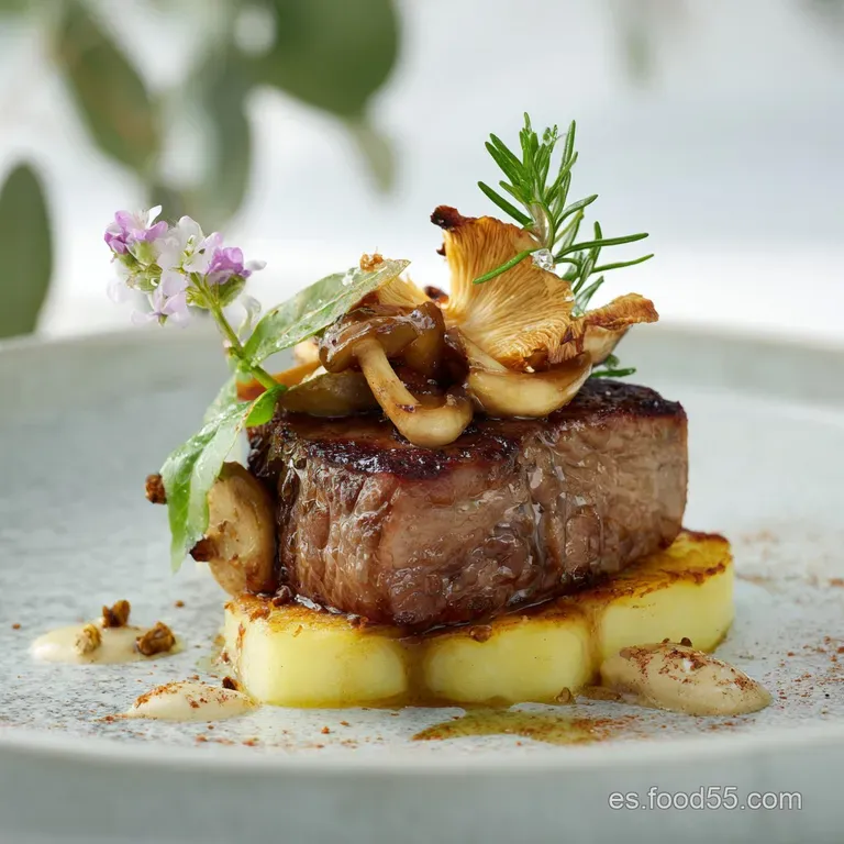 Meloso De Ternera Sobre Parmentier De Patata Setas: El &Eacute;xtasis presentation