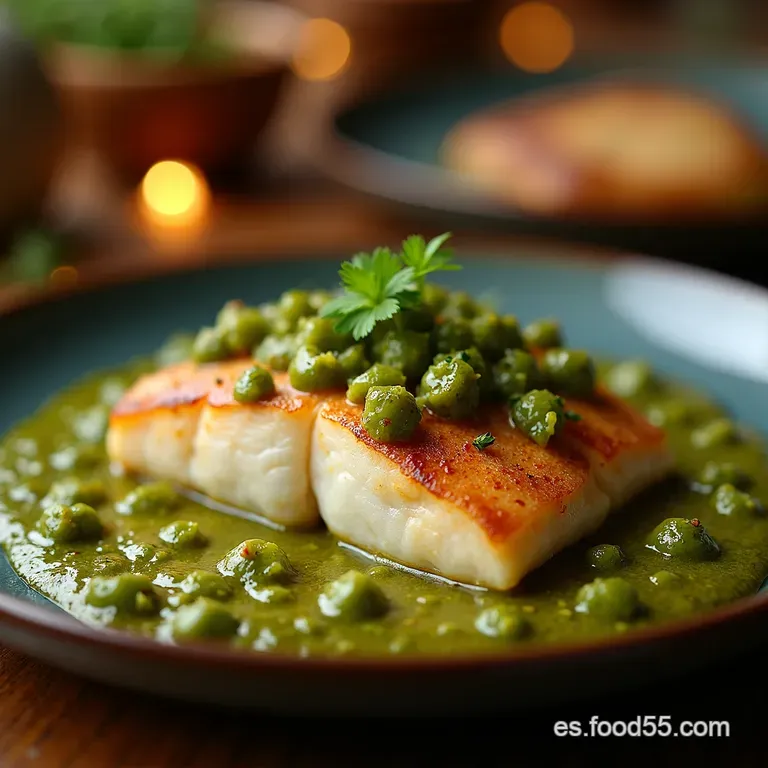 Merluza a La Bilbaina Cl&aacute;sica Con Salsa Verde De Pimientos presentation