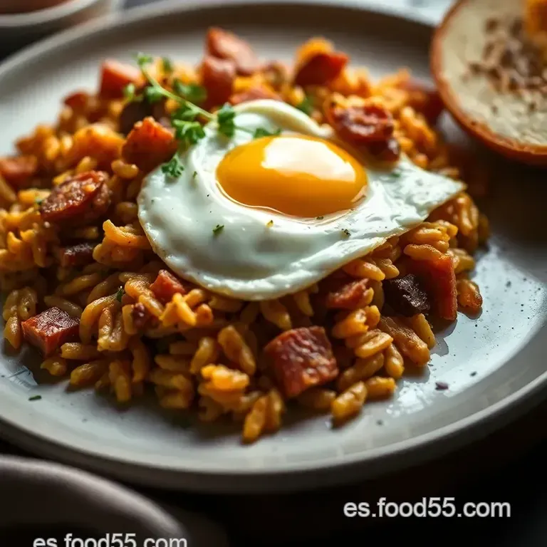 Migas Extreme&ntilde;as Con Chorizo Y Huevo Frito presentation