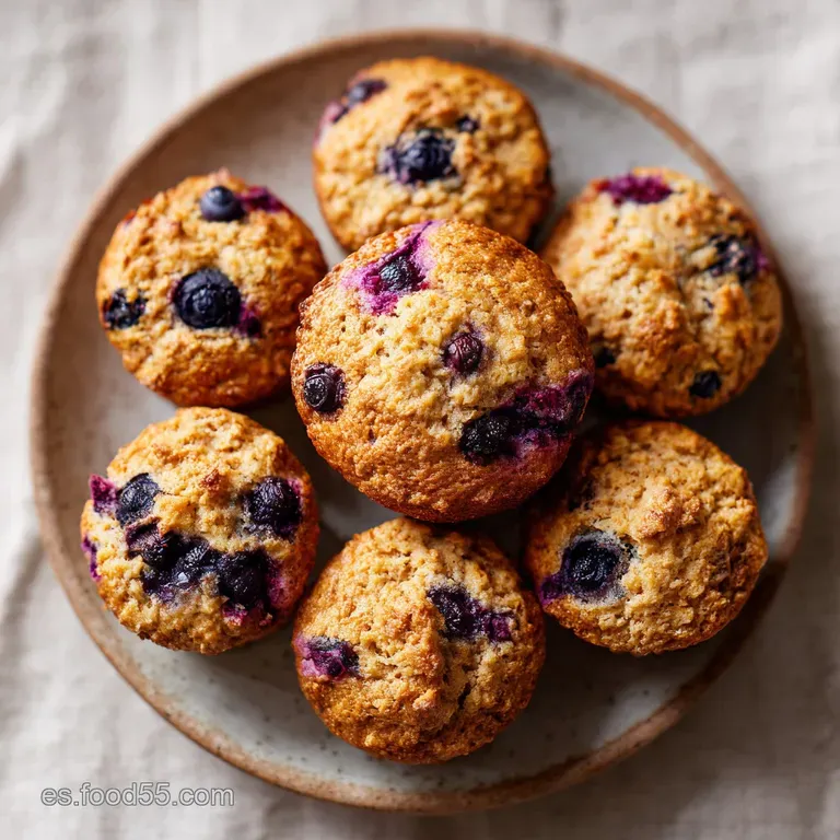 A single oat and blueberry muffin on a linen napkin, its domed top dusted with powdered sugar, beside a sprig of fresh thyme.