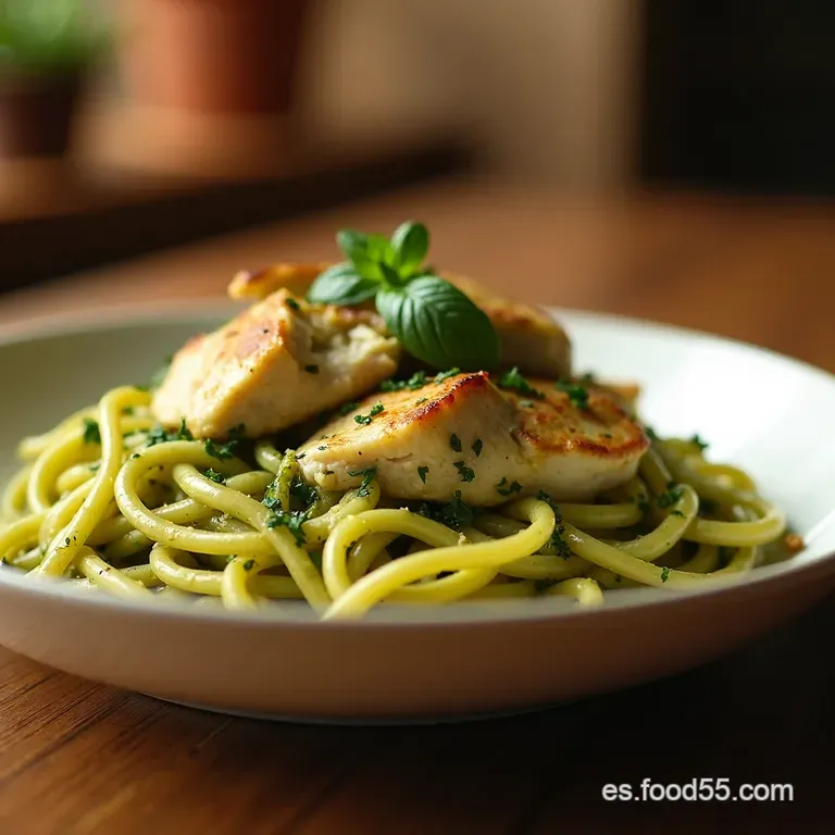 Pasta Al Pesto Cremoso Con Pollo Lista En Un Tris presentation