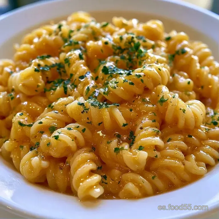 Pasta dispuesta en espiral adornada con rodajas finas de c&iacute;tricos, hojas verdes vibrantes y gotas de aceite brillante.