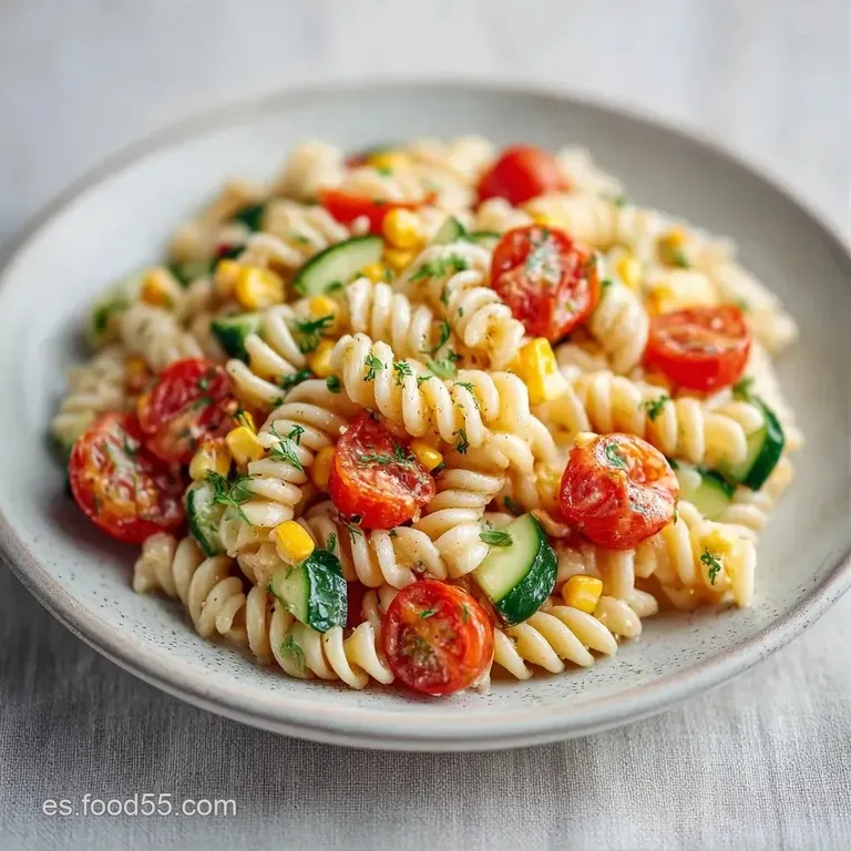 Plato blanco con pasta fresca adornada con gotas de aceite dorado, queso rallado blanco y hierbas verdes frescas.