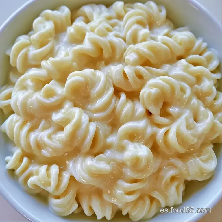 Plato blanco con pasta cremosa dispuesta en el centro, adornada con pimienta negra molida y un toque de aceite brillante.