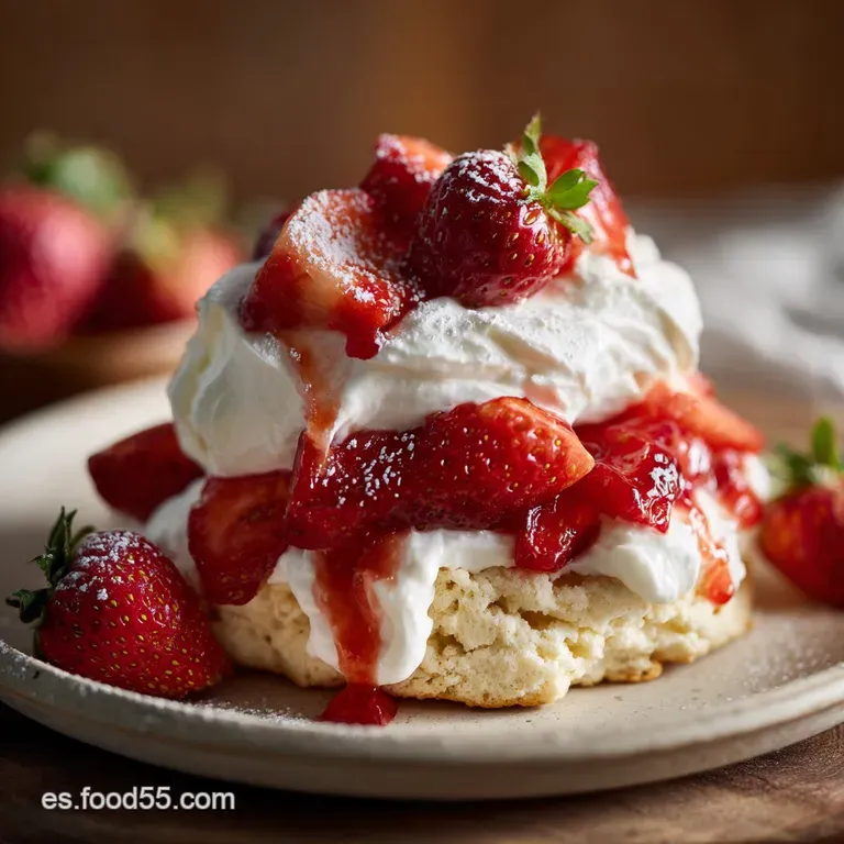 Elegant slice of pastel pink cake on a white plate, adorned with fresh strawberries and a delicate dusting of powdered sugar.