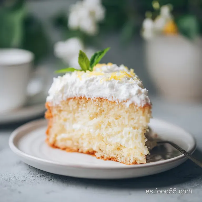 A slice of ethereal lemon cloud cake, light and airy, on a white plate with a hint of zest.