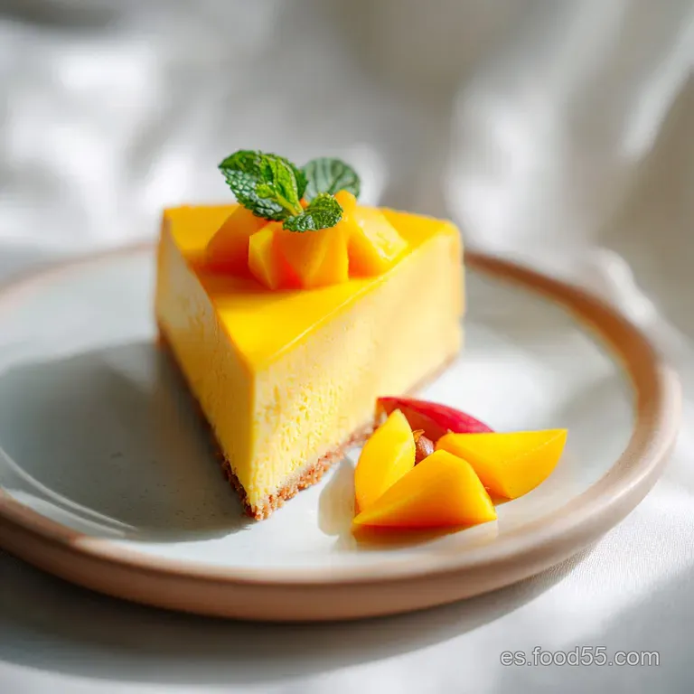 Slice of mango pie: Smooth, bright yellow filling contrasts with the crumbly crust. Whipped cream adds a light, airy touch.