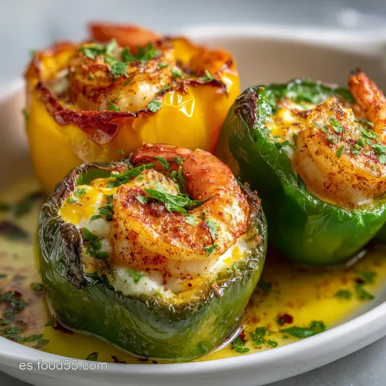 Pimientos Rellenos de Bacalao Gambas y Huevo