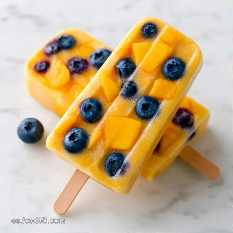 Capas alternas de yogur espeso y pur&eacute; de mango amarillo en un vaso de cristal, decorado con semillas y fruta fresca.