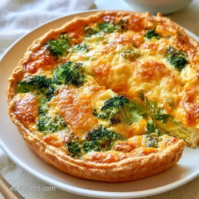 Porción triangular en plato blanco, destacando la base crujiente y el centro esponjoso con brócoli verde fresco.