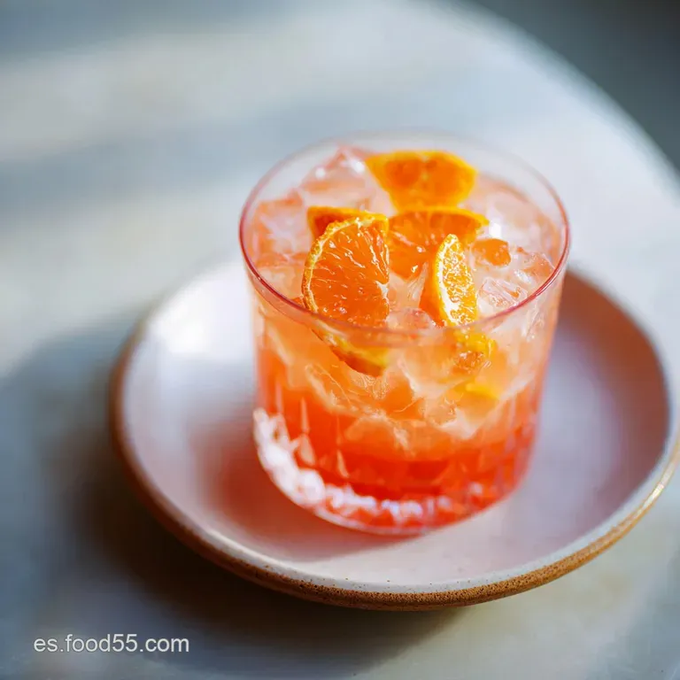 Chilled citrus cocktail in a stemmed glass. Garnished with an orange slice and star anise for an elegant presentation.