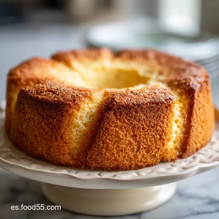 Slice of airy yogurt cake on a white plate, complemented by a dollop of cream and fresh berries. Warm inviting and appetiz...