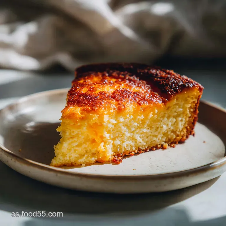 Slice of moist, golden yogurt cake on a white plate, invitingly presented with a light dusting of confectioner's sugar.