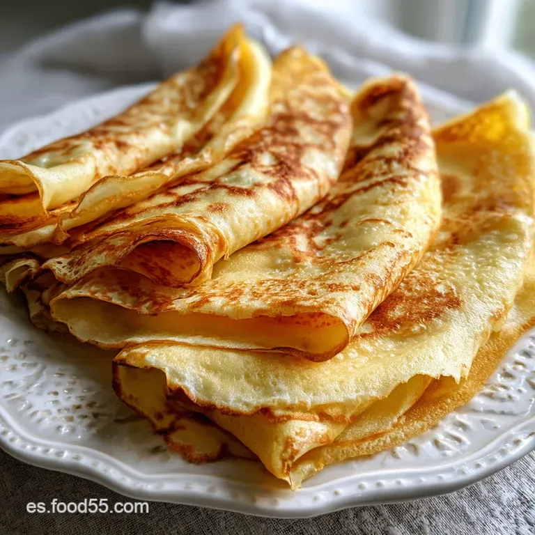 Thin, tender crepe artfully folded, filled with bright red strawberries and cream, a dusting of powdered sugar on top.