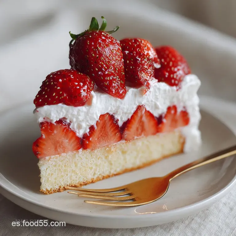 A single, artfully arranged strawberry shortcake showcasing layers of flaky crust, juicy berries, and a swirl of soft cream.
