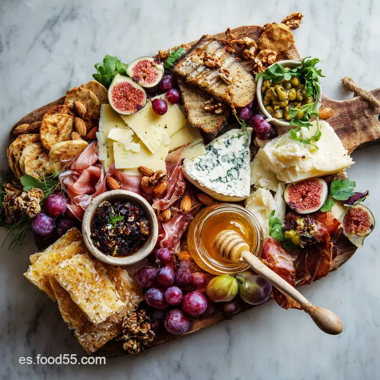 Artfully arranged charcuterie board featuring a variety of cheeses, meats, grapes, nuts, and crackers. Elegant and invitin...