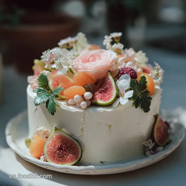 A slice of homemade wedding cake on a plate, floral accents and soft shadows enhancing the dessert's appeal.