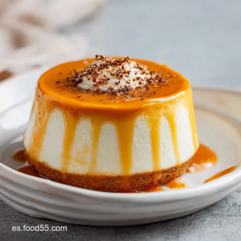 A generous slice of baked cheesecake, showcasing its velvety texture and caramel drizzle.