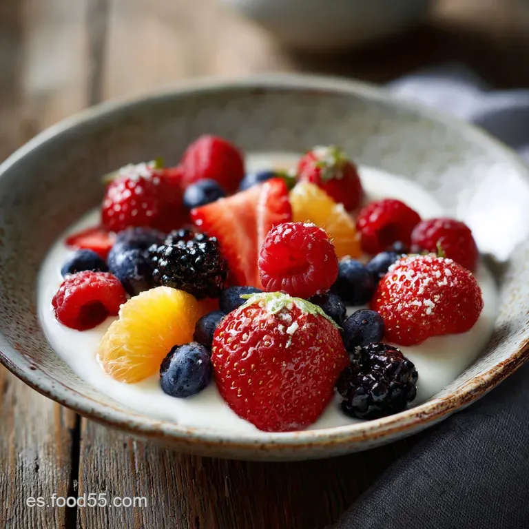 Elegant parfait glass filled with thick Greek yogurt, colorful fruit, and crunchy topping. A spoon is served for eating.