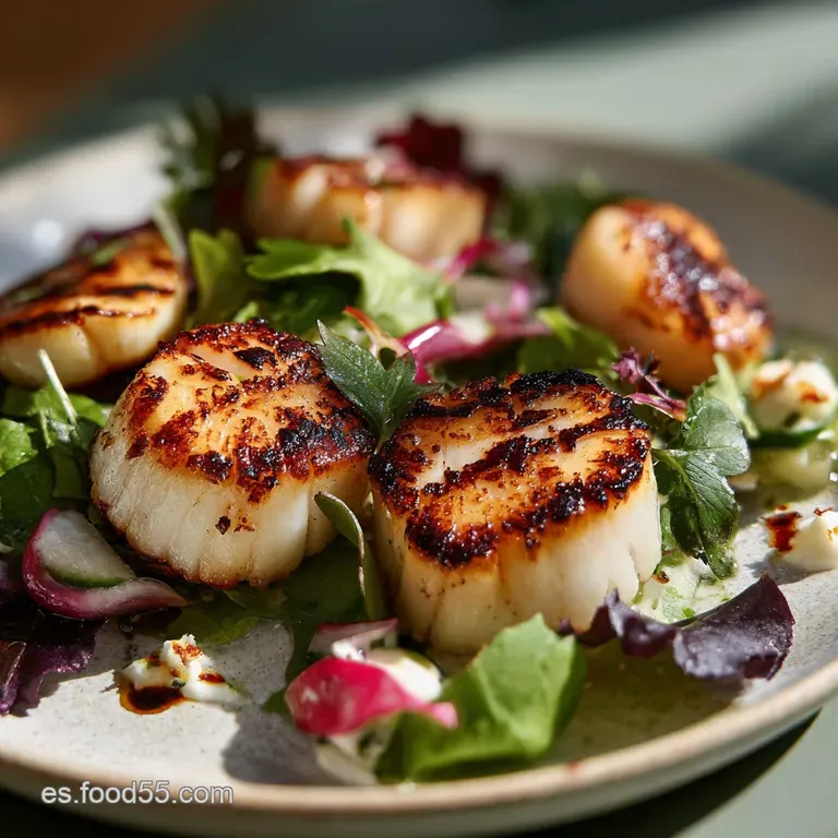 Elegant plate of seared scallops drizzled with bright lemon sauce and chopped parsley, a tantalizing seafood delicacy read...